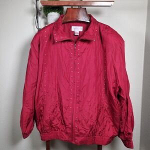 Rhoda Lynne Red Quilted Studded Bomber Jacket Women's Size L